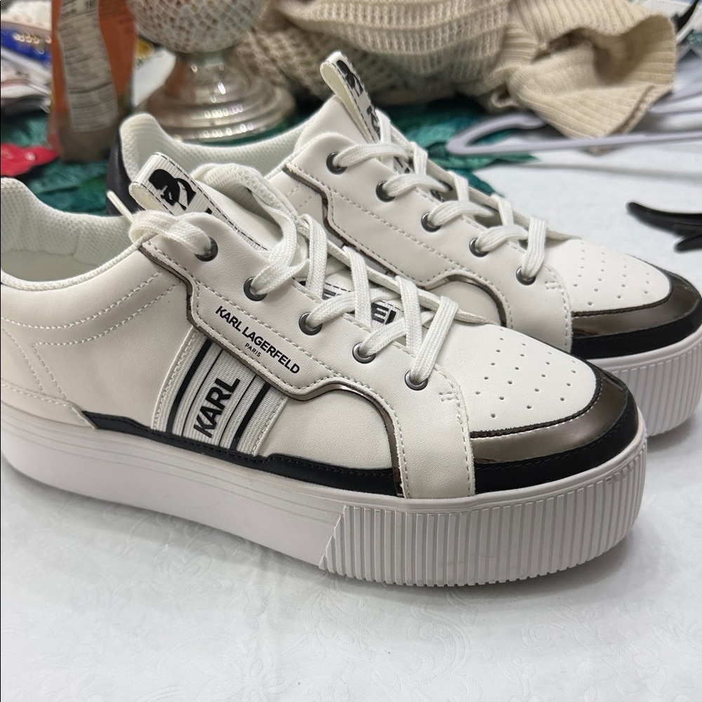 Karl Lagerfeld Cream and Black Platform Sneakers